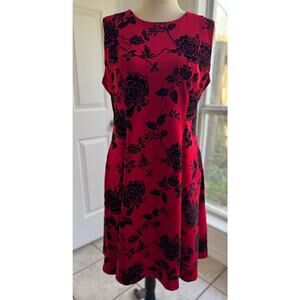 Tommy Hilfiger Red Black Floral Sleeveless A-Line Dress Size 14